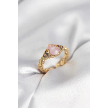 Gold Renk Pembe Damla Model Kadın Yüzük 5886