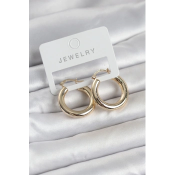 Gold Renk Pirinç Halka 25 mm Kadın Küpe 5886
