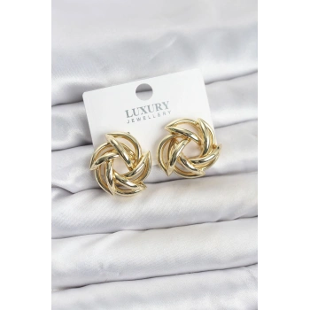 Gold Renk Pirinç Keskin Sarmal Model Kadın Küpe 5886