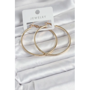 Gold Renk Pirinç Köşeli Kenar Halka 54 mm Kadın Küpe 5886