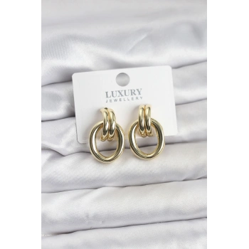 Gold Renk Pirinç Vintage Kadın Küpe 5886
