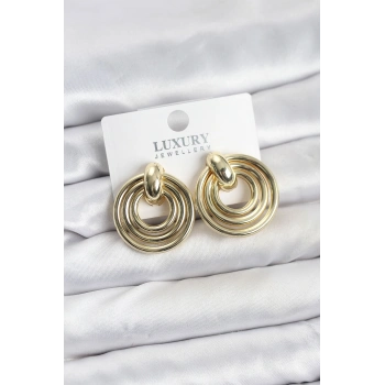 Gold Renk Pirinç Vintage Kadın Küpe 5886