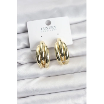 Gold Renk Pirinç Yarım Halka Model Kadın Küpe 5886