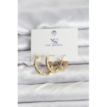 Gold Renk Zirkon Taşlı Kadın Küpe 5886