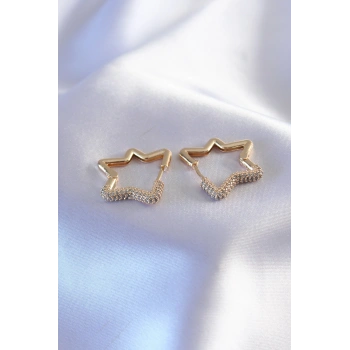 Gold Renk Zirkon Taşlı Yıldız Model Kadın Küpe 5886