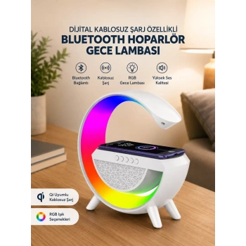 Google Dijital Kablosuz Şarj Özellikli Bluetooth Hoparlör Gece Lambası