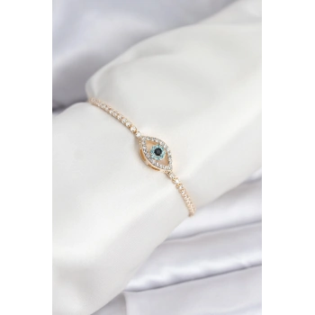 Göz Model Zirkon Taşlı Gold Renk Asansörlü Su Yolu Bileklik 5886