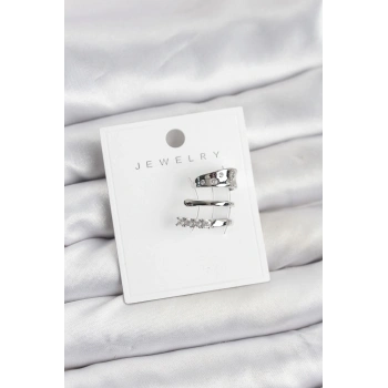 Gümüş Renk Zirkon Taşlı Pirinç Kıkırdak Küpe 5886