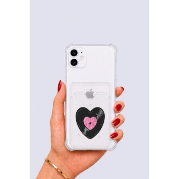 iPhone 11 Kartlıklı Vinly Desenli Kılıf