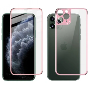 İPhone 11 Pro Max Metal Çerçeve Ön Arka 3D Full Tempered Cam Koruyucu-(5775)