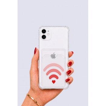 iPhone 12 Kartlıklı Aşk Sinyali Desenli Kılıf
