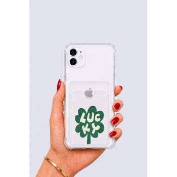 iPhone 12 Kartlıklı Lucky Yonca Desenli Kılıf