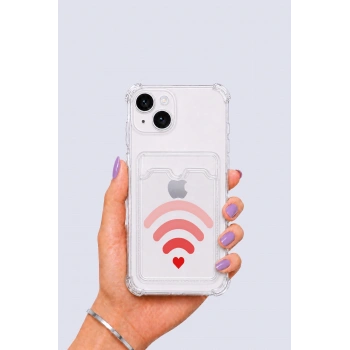 iPhone 14 Kartlıklı Aşk Sinyali Desenli Kılıf