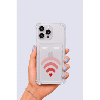 iPhone 14 Pro Max Kartlıklı Aşk Sinyali Desenli Kılıf