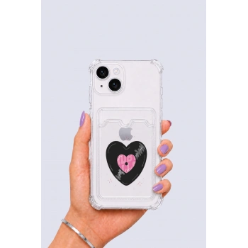 iPhone 15 Kartlıklı Vinly Desenli Kılıf