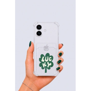 iPhone 17 Kartlıklı Lucky Yonca Desenli Kılıf