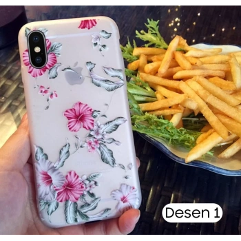 İphone X Xs 3d Gül Desenli Premium Silikon Kılıf-(5775)