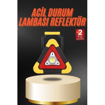 Işıklı İkaz Lambası Reflektör Şarjlı Işıklı Üçgen LED Acil Durum Feneri