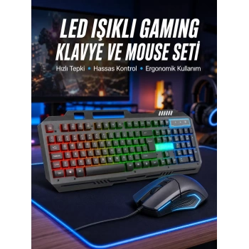 Işıklı Oyuncu Q Klavye Mouse Seti Siyah Gaming Oyuncu Klavye Yeni Nesil