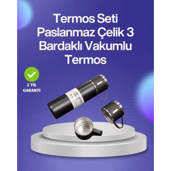 Isıyı Uzun Süre Koruyan 500 ml Termos Seti | Çelik Gövde 2 Bardaklı Hediye Kutulu