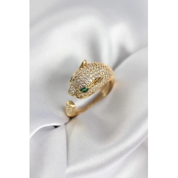 Jaguar Model Gold Renk Zirkon Taşlı Kadın Yüzük 5886