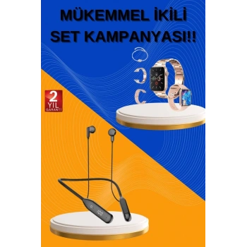 Kablolu Bluetooth Kulaklık ve Kadınlara Özel Bileklik Hediyeli Yeni Nesil Akıllı Saat 3 Kordonlu