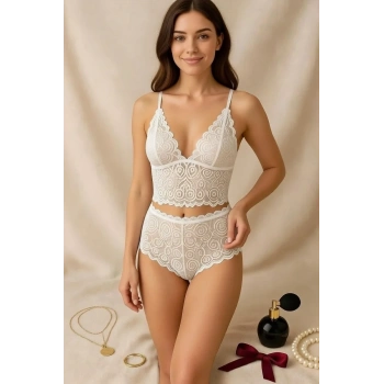 Kadın Beyaz Dantel Bralet Şort Takımı – Romantik ve Zarif İç Giyim
