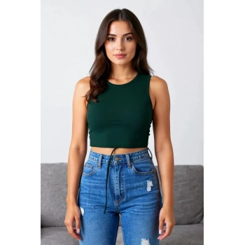 Kadın Yeşil Çapraz Bağlamalı Crop Top Büstiyer – Modern ve Şık Tasarım