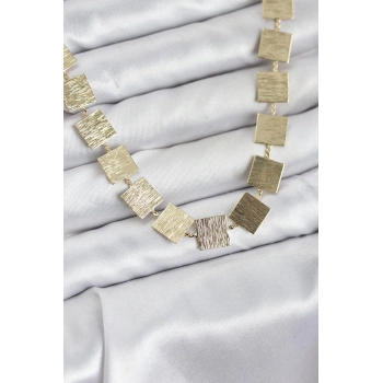 Kare Plaka Model Gold Renk Kadın Kolye 5886