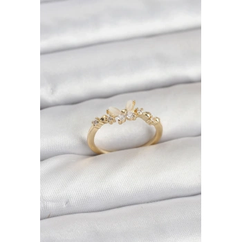 Kelebek Model Gold Renk Pirinç Kadın Yüzük 5886