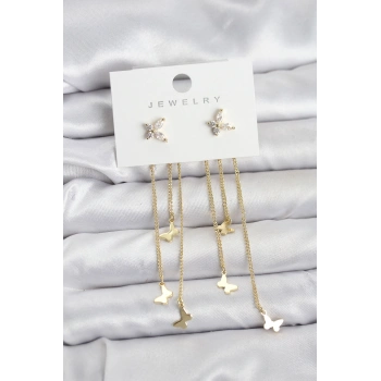 Kelebek Model Gold Renk Pirinç Sallantılı Kadın Küpe 5886