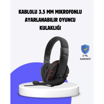 Kırmızı Kulaklık Mikrofonlu Ayarlanabilir Konforlu Tasarımlı