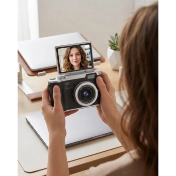 Kompakt 4K Dijital Kamera 48 MP Sensör 8X Zoom Flip Ekran Vlog ve Selfie Uyumlu