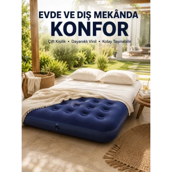 Konforlu Çift Kişilik Şişme Yatak Flokeli Yüzey Dayanıklı Gövde