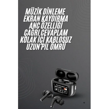 Kulak İçi Bluetooth Kulaklık Ekranlı Müzik Dinleme Çağrı Cevaplama Siyah