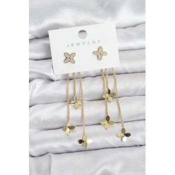 Lotus Model Gold Renk Pirinç Sallantılı Kadın Küpe 5886