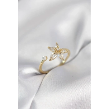 Lotus Model Zirkon Taşlı Gold Renk Kadın Yüzük 5886
