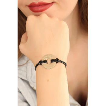 LOVE (Aşık) Siyah Deri İpli Unisex Mood Bileklik 5886