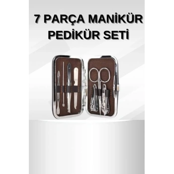 Manikür Pedikür Seti 7 Parça Tırnak Makası Kaş Makası Cımbız Çantalı