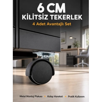 Masa ve Koltuk İçin Kilitsiz Tekerlek Seti 6 cm
