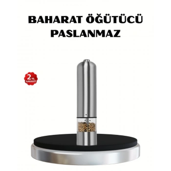 Modern Otomatik Baharat Öğütücü Seti – Pilli Paslanmaz Çelik LED Aydınlatmalı