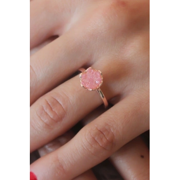 Pembe Lotus Çiçek Figür Gold Renk Kadın Yüzük 5886