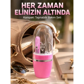Pembe Manikür Pedikür Bakım Seti Cımbız Tırnak Makası Makas Törpü