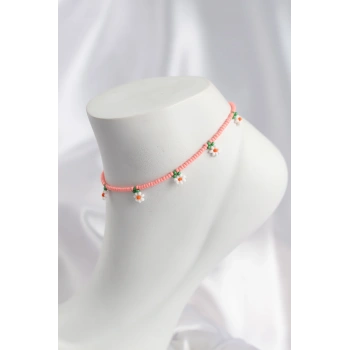 Pembe Renk Boncuklu Papatya Motifli Halhal 5886