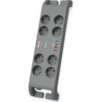 PHILIPS SPN8180GA/62 8 Soket Akım Korumalı Priz 2400 Joules 2Mt Kablo 2xUsb-C PD 20W Hızlı Şarj 2xUsb-A QC 18W (Gri)(1923)