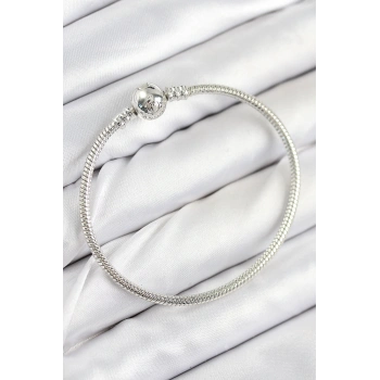 Pirinç Charm Topcuk Model Gümüş Renk Kadın Bileklik 5886