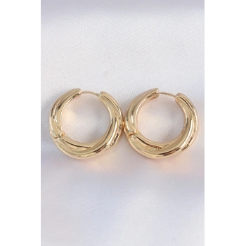 Pirinç Gold Renk Asimetrik Kıvrım Küpe 5886