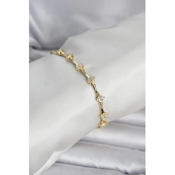 Pirinç Gold Renk Damla Model Zirkon Taşlı Kadın Bileklik 5886