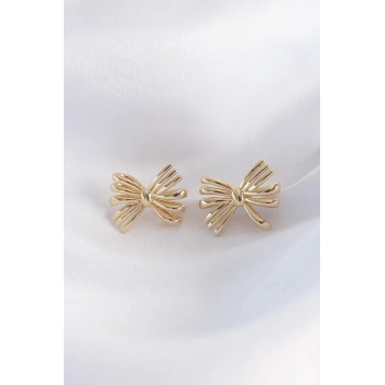 Pirinç Gold Renk Fiyonk Küpe 5886