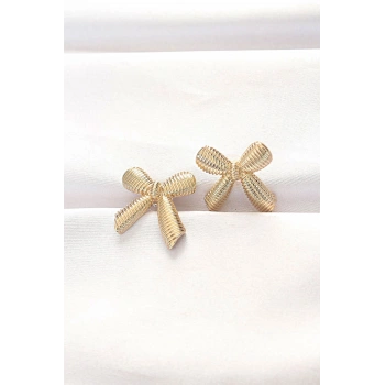 Pirinç Gold Renk Fiyonk Küpe 5886